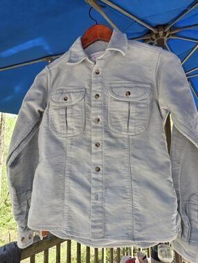 Womens Blue Light Gray Button-Up Work Shirt Jacket